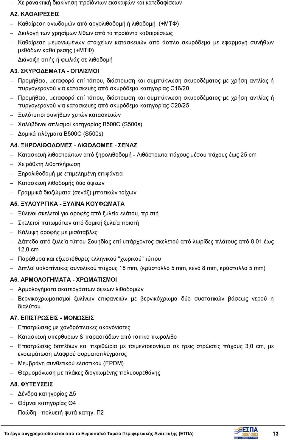 συνήθων μεθόδων καθαίρεσης (+ΜΤΦ) Διάνοιξη οπής ή φωλιάς σε λιθοδομή A3.