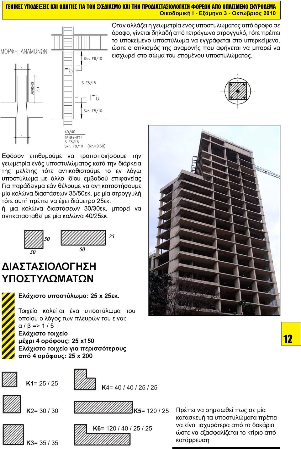 Εφόσον επιθυμούμε να τροποποιήσουμε την γεωμετρία ενός υποστυλώματος κατά την διάρκεια της μελέτης τότε αντικαθιστούμε το εν λόγω υποστύλωμα με άλλο ιδίου εμβαδού επιφανείας Για παράδειγμα εάν