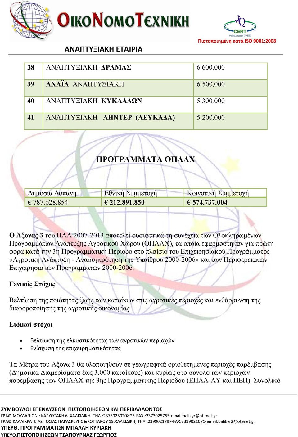 004 O Άξονας 3 του ΠΑΑ 2007-2013 αποτελεί ουσιαστικά τη συνέχεια των Ολοκληρωμένων Προγραμμάτων Ανάπτυξης Αγροτικού Χώρου (ΟΠΑΑΧ), τα οποία εφαρμόστηκαν για πρώτη φορά κατά την 3η Προγραμματική