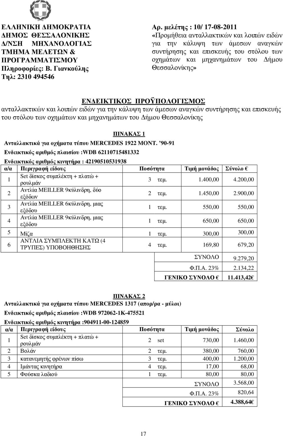 ΠΡΟΓΡΑΜΜΑΤΙΣΜΟΥ οχηµάτων και µηχανηµάτων του ήµου Πληροφορίες: Β.