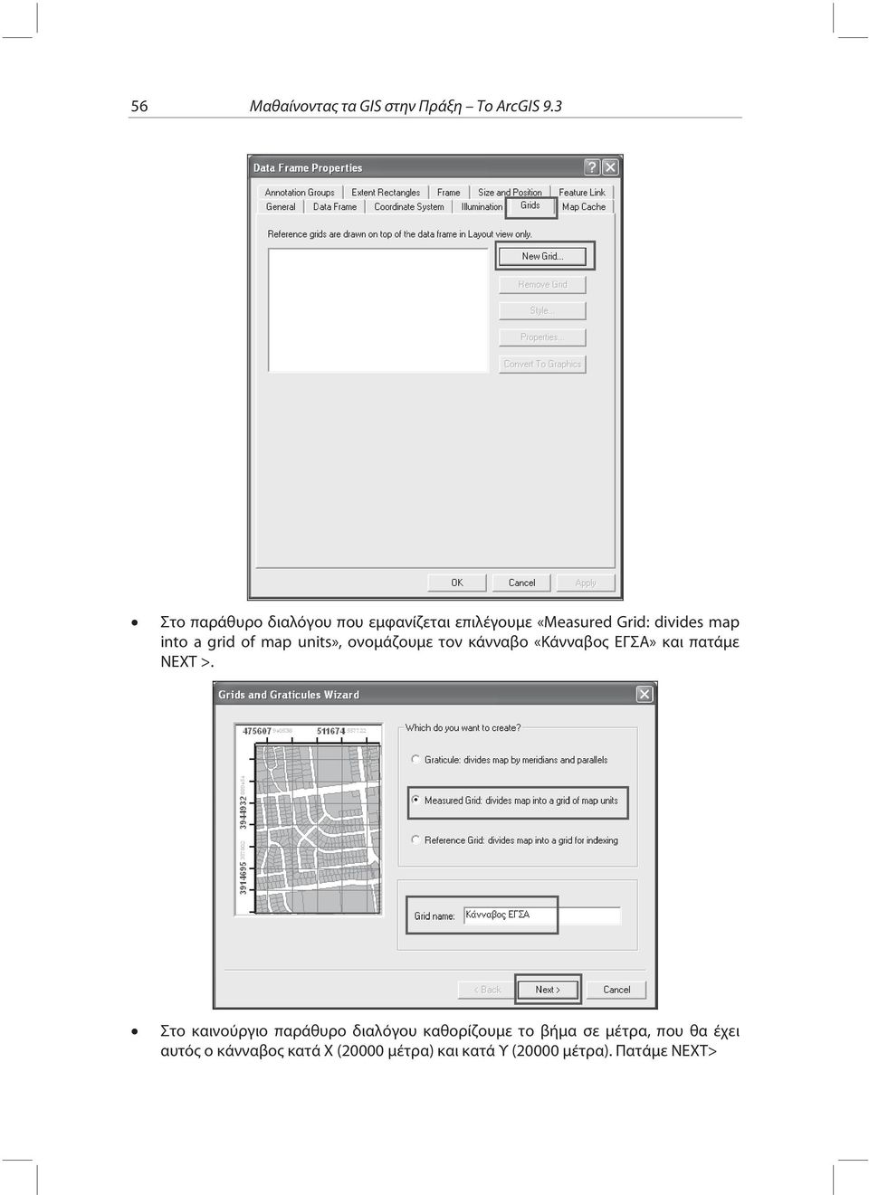 grid of map units», ονομάζουμε τον κάνναβο «Κάνναβος ΕΓΣΑ» και πατάμε NEXT >.