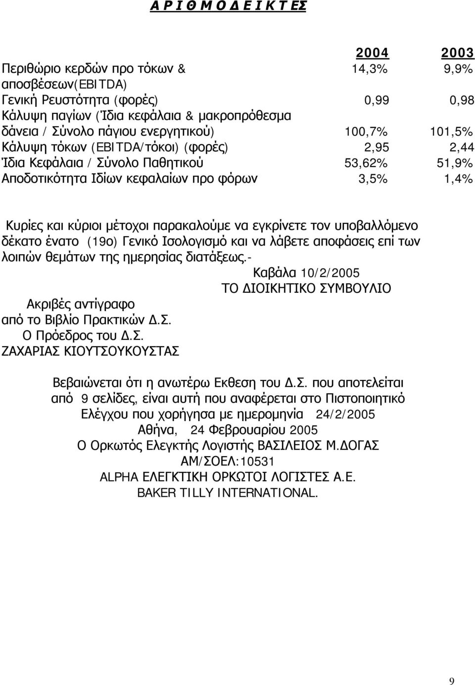 παρακαλούμε να εγκρίνετε τον υποβαλλόμενο δέκατο ένατο (19ο) Γενικό Ισολογισμό και να λάβετε αποφάσεις επί των λοιπών θεμάτων της ημερησίας διατάξεως.