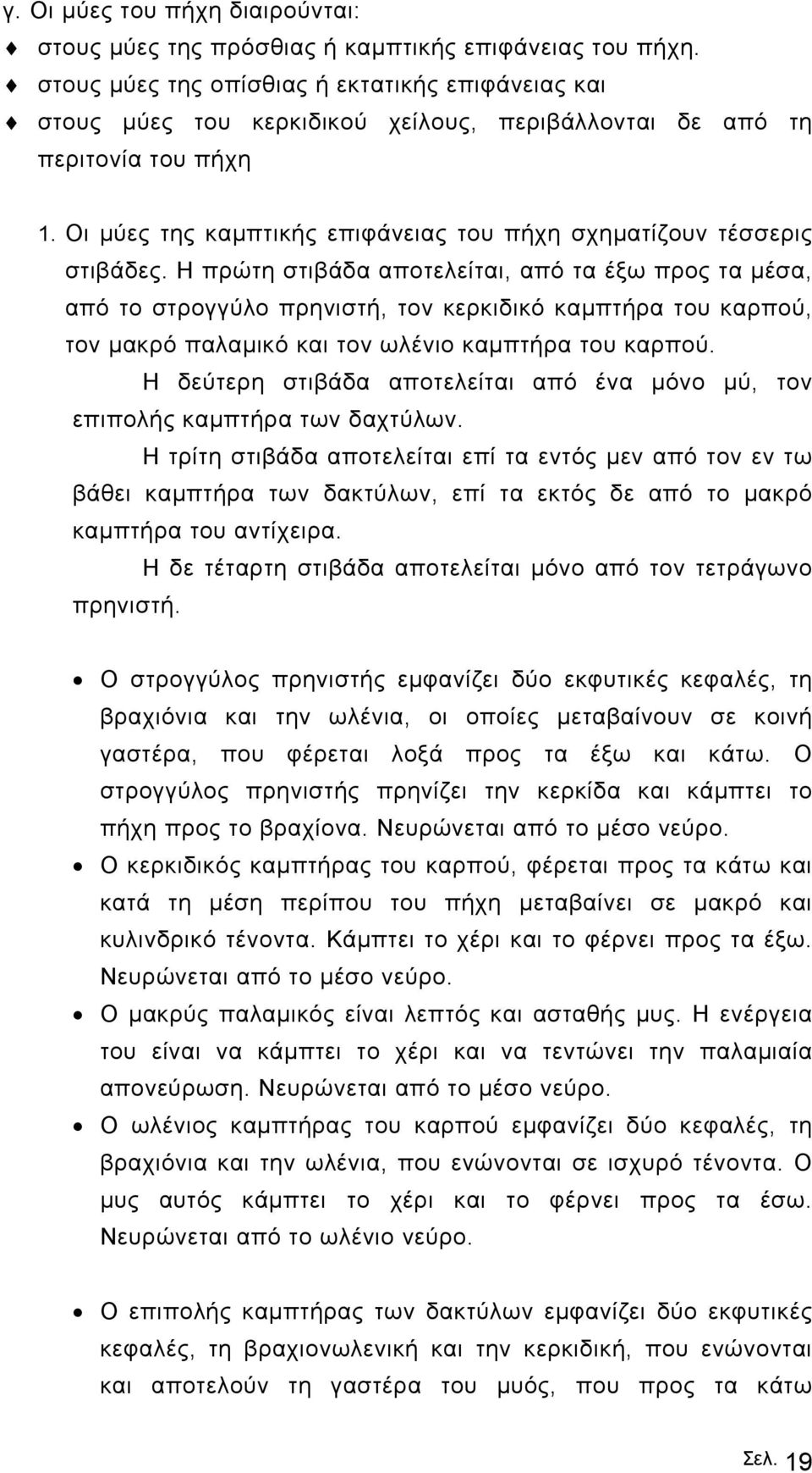 Οι µύες της καµπτικής επιφάνειας του πήχη σχηµατίζουν τέσσερις στιβάδες.