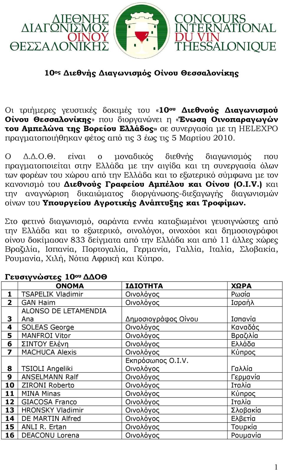 είναι ο µοναδικός διεθνής διαγωνισµός που πραγµατοποιείται στην Ελλάδα µε την αιγίδα και τη συνεργασία όλων των φορέων του χώρου από την Ελλάδα και το εξωτερικό σύµφωνα µε τον κανονισµό του ιεθνούς