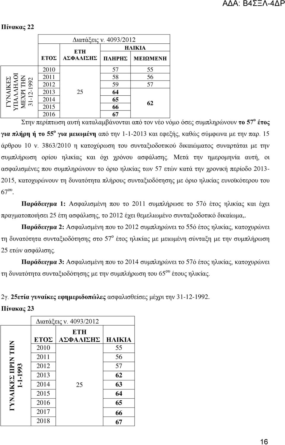 3863/ ε θαηνρχξσζε ηνπ ζπληαμηνδνηηθνχ δηθαηψκαηνο ζπλαξηάηαη κε ηελ ζπκπιήξσζε νξίνπ ειηθίαο θαη φρη ρξφλνπ αζθάιηζεο.