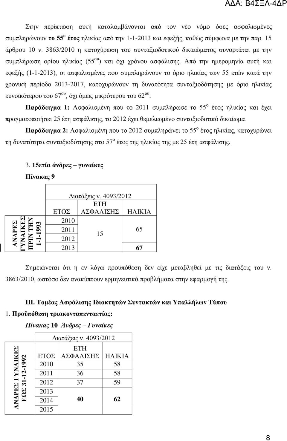 Απφ ηελ εκεξνκελία απηή θαη εθεμήο (1-1-), νη αζθαιηζκέλεο πνπ ζπκπιεξψλνπλ ην φξην ειηθίαο ησλ 55 εηψλ θαηά ηελ ρξνληθή πεξίνδν -2017, θαηνρπξψλνπλ ηε δπλαηφηεηα ζπληαμηνδφηεζεο κε φξην ειηθίαο