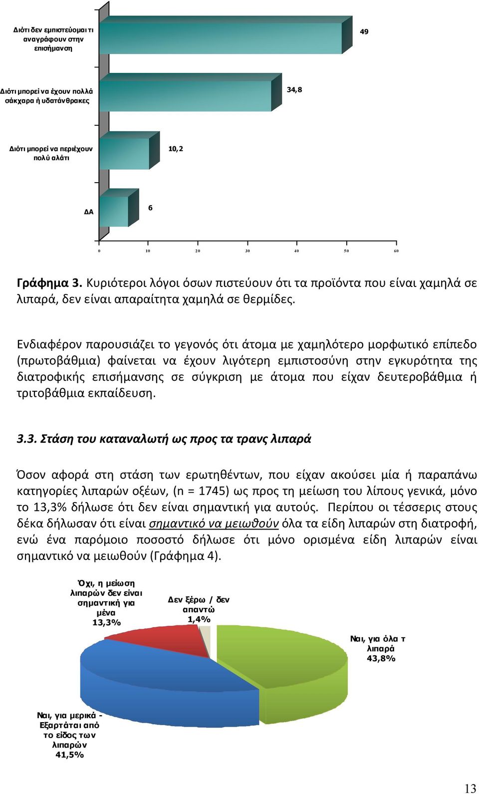 Ενδιαφέρον παρουσιάζει το γεγονός ότι άτομα με χαμηλότερο μορφωτικό επίπεδο (πρωτοβάθμια) φαίνεται να έχουν λιγότερη εμπιστοσύνη στην εγκυρότητα της διατροφικής επισήμανσης σε σύγκριση με άτομα που