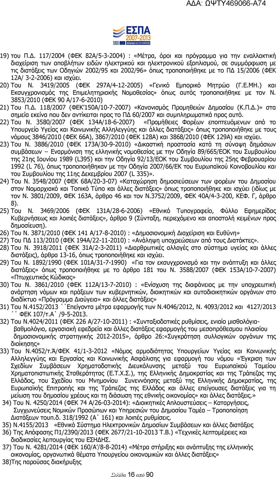 και 2002/96» όπως τροποποιήθηκε με το ΠΔ 15/2006 (ΦΕΚ 12Α/ 3-2-2006) και ισχύει. 20) Του Ν. 3419/2005 (ΦΕΚ 297Α/4-12-2005) «Γενικό Εμπορικό Μητρώο (Γ.Ε.ΜΗ.