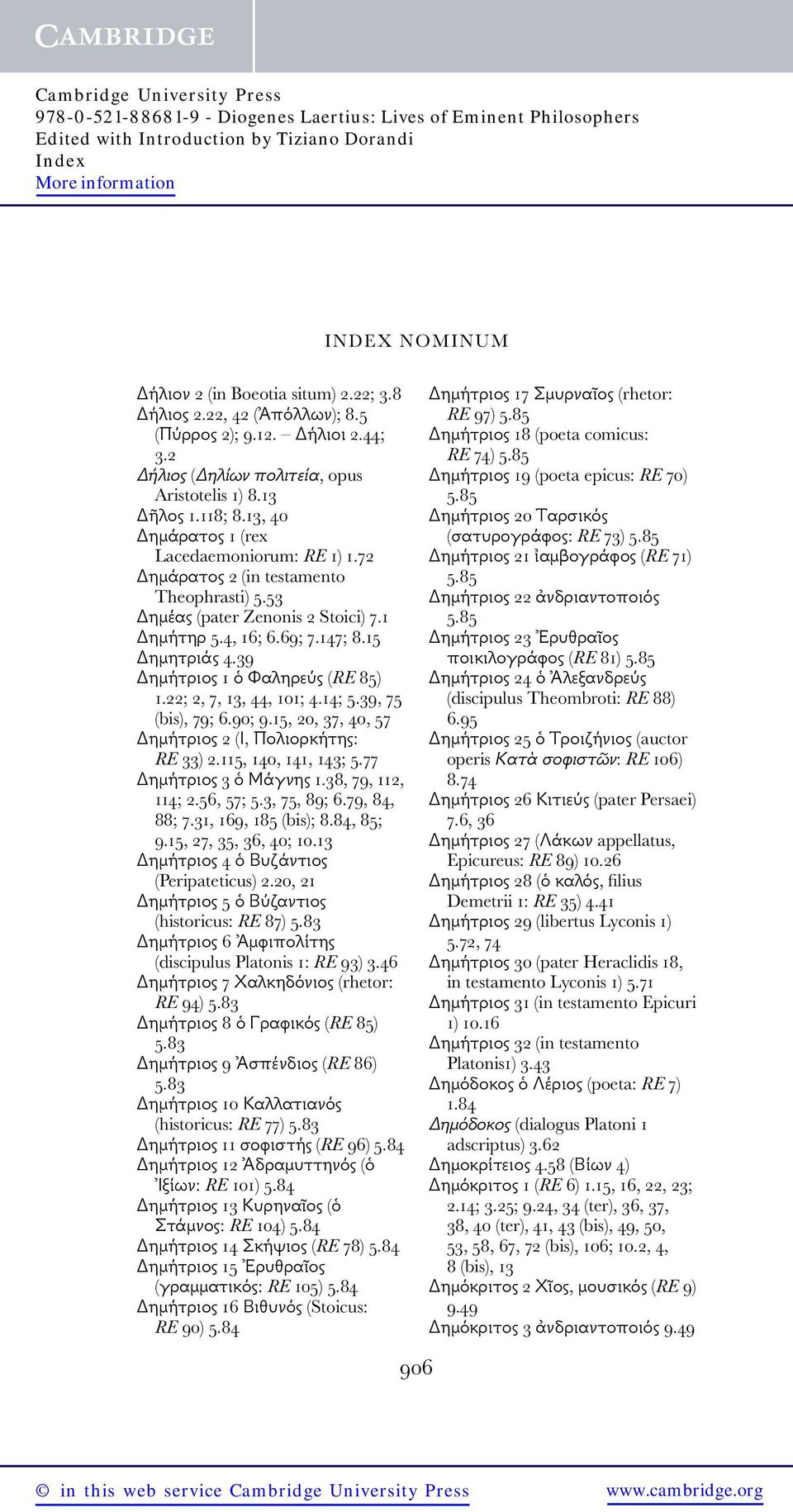 39 Δημήτριος 1 ὁ Φαληρεύς (RE 85) 1.22; 2, 7, 13, 44, 101; 4.14; 5.39, 75 (bis), 79; 6.90; 9.15, 20, 37, 40, 57 Δημήτριος 2 (I, Πολιορκήτης: RE 33) 2.115, 140, 141, 143; 5.77 Δημήτριος 3 ὁ Μάγνης 1.