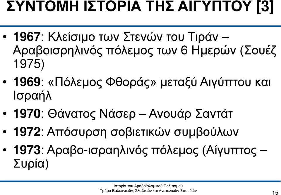 μεταξύ Αιγύπτου και Ισραήλ 1970: Θάνατος Νάσερ Ανουάρ Σαντάτ 1972: