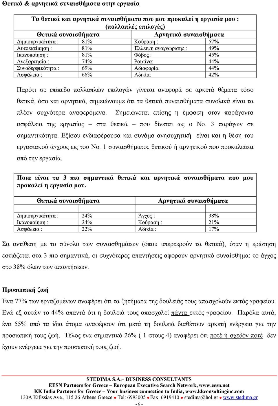 πολλαπλών επιλογών γίνεται αναφορά σε αρκετά θέματα τόσο θετικά, όσο και αρνητικά, σημειώνουμε ότι τα θετικά συναισθήματα συνολικά είναι τα πλέον συχνότερα αναφερόμενα.