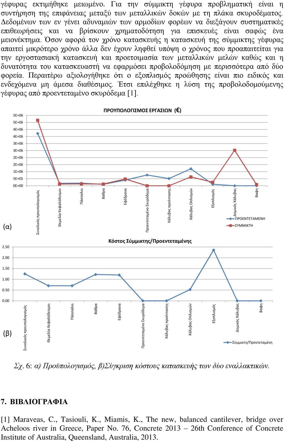 Όσον αφορά τον χρόνο κατασκευής η κατασκευή της σύμμικτης γέφυρας απαιτεί μικρότερο χρόνο άλλα δεν έχουν ληφθεί υπόψη ο χρόνος που προαπαιτείται για την εργοστασιακή κατασκευή και προετοιμασία των