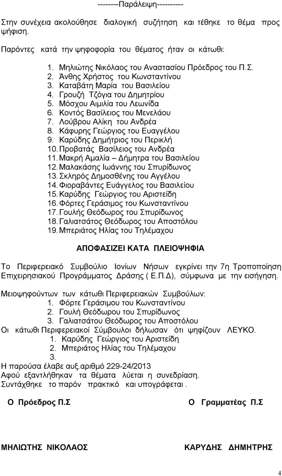 Κοντός Βασίλειος του Μενελάου 7. Λούβρου Αλίκη του Ανδρέα 8. Κάφυρης Γεώργιος του Ευαγγέλου 9. Καρύδης Δημήτριος του Περικλή 10. Προβατάς Βασίλειος του Ανδρέα 11.