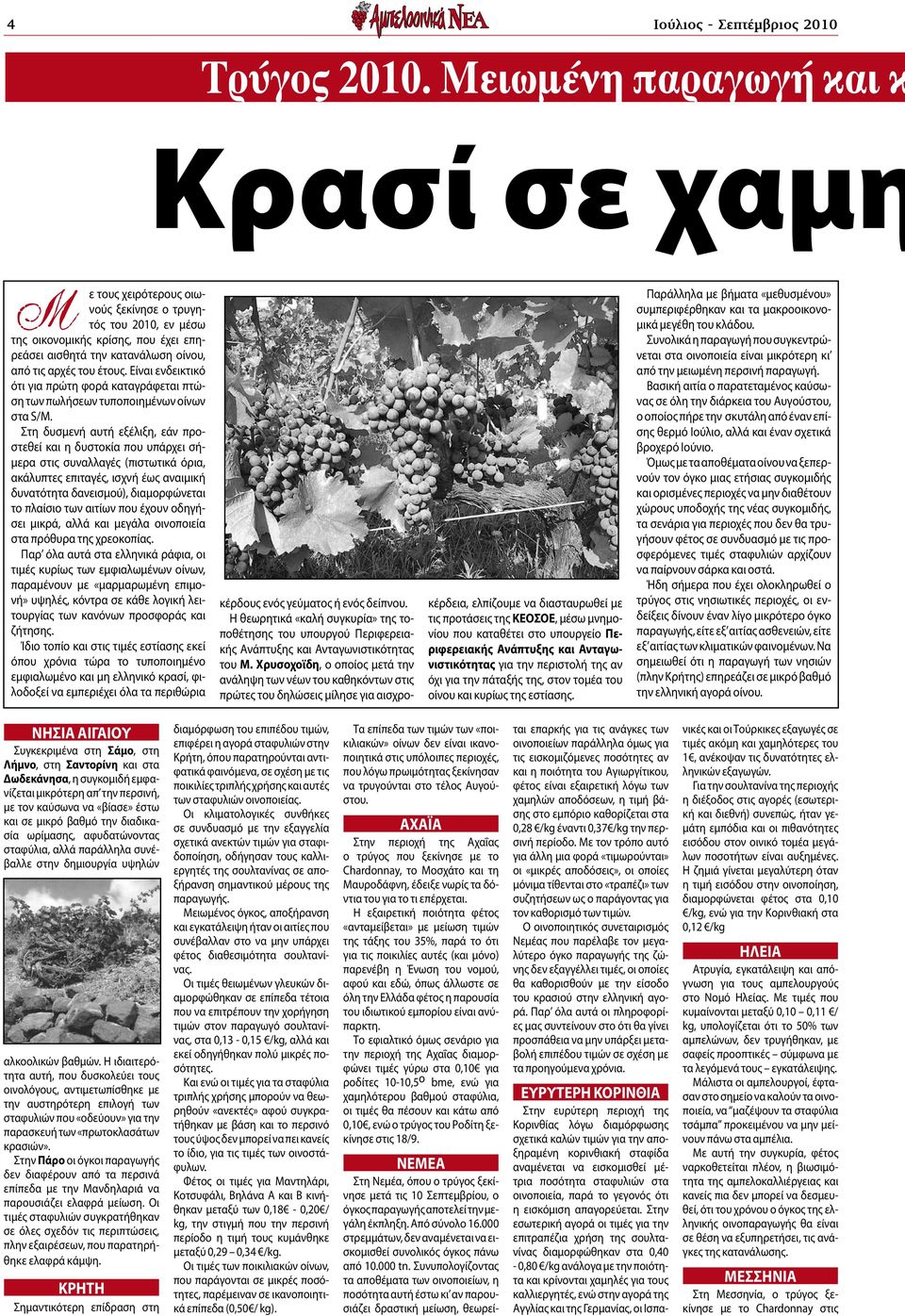 έτους. Είναι ενδεικτικό ότι για πρώτη φορά καταγράφεται πτώση των πωλήσεων τυποποιημένων οίνων στα S/M.