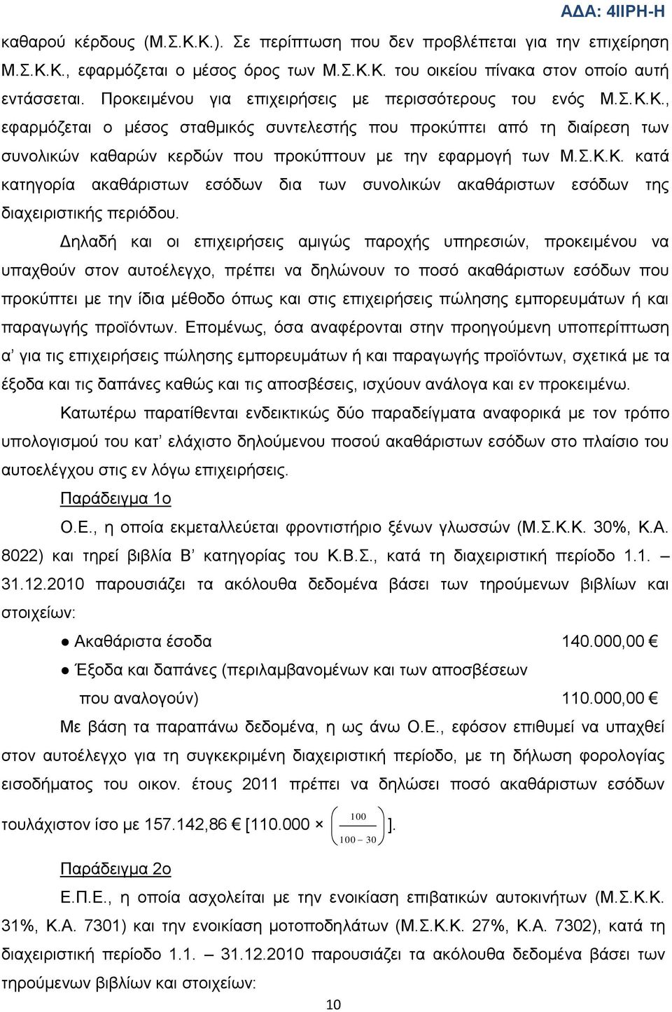 .Κ.Κ. θαηά θαηεγνξία αθαζάξηζησλ εζφδσλ δηα ησλ ζπλνιηθψλ αθαζάξηζησλ εζφδσλ ηεο δηαρεηξηζηηθήο πεξηφδνπ.