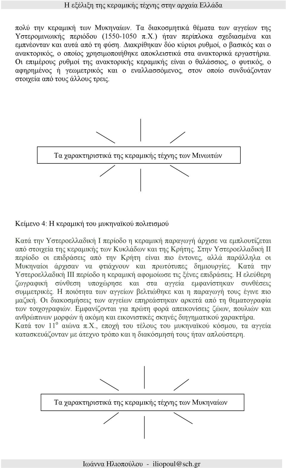 Οι επιμέρους ρυθμοί της ανακτορικής κεραμικής είναι ο θαλάσσιος, ο φυτικός, ο αφηρημένος ή γεωμετρικός και ο εναλλασσόμενος, στον οποίο συνδυάζονταν στοιχεία από τους άλλους τρεις.