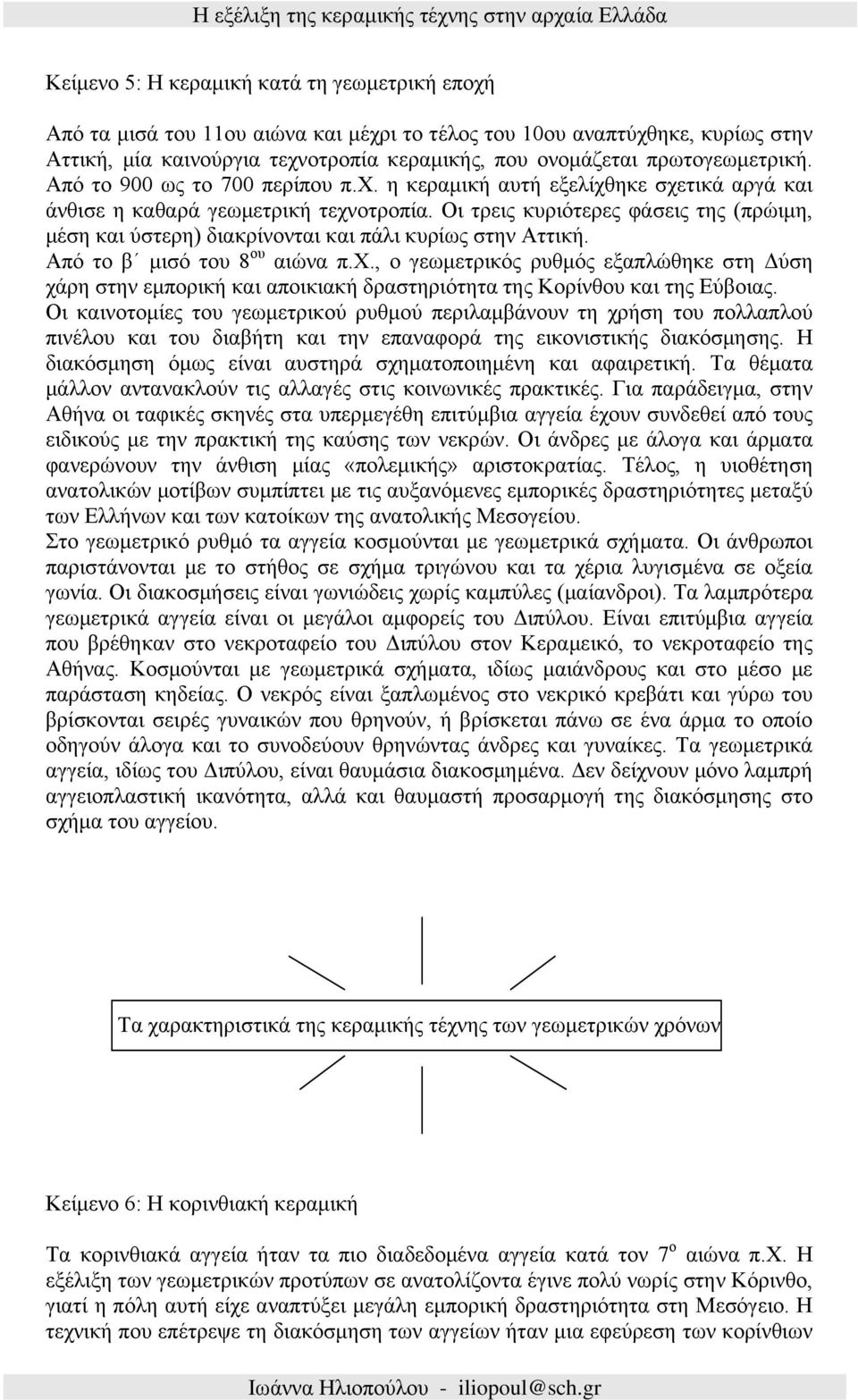 Οι τρεις κυριότερες φάσεις της (πρώιμη, μέση και ύστερη) διακρίνονται και πάλι κυρίως στην Αττική. Από το β μισό του 8 ου αιώνα π.χ.