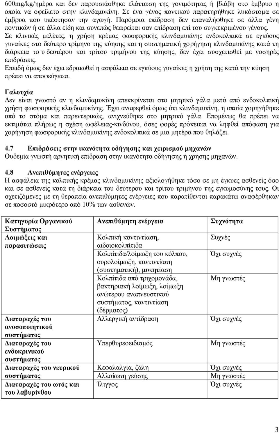 Σε κλινικές μελέτες, η χρήση κρέμας φωσφορικής κλινδαμυκίνης ενδοκολπικά σε εγκύους γυναίκες στο δεύτερο τρίμηνο της κύησης και η συστηματική χορήγηση κλινδαμυκίνης κατά τη διάρκεια τουδευτέρου και