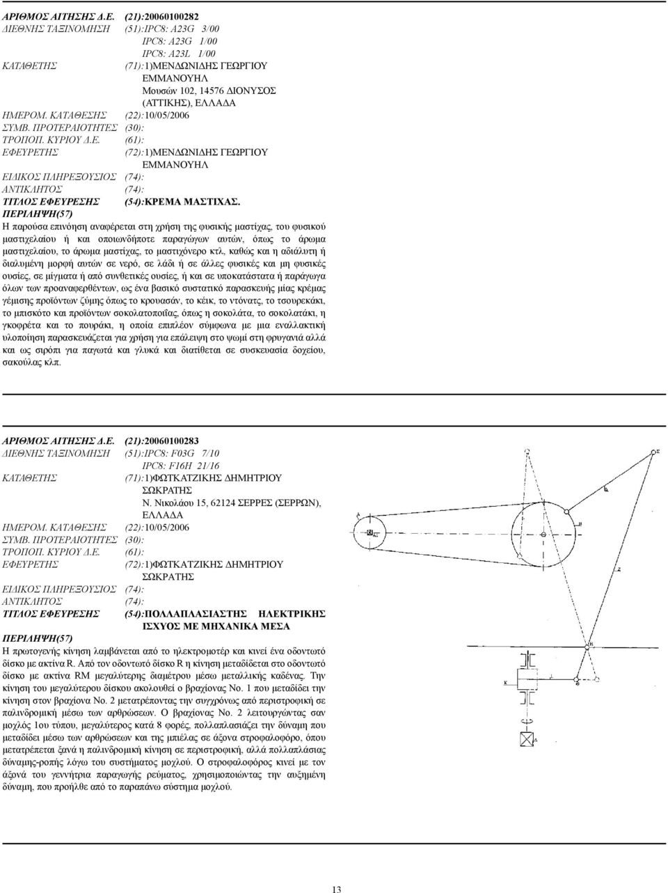 ΚΑΤΑΘΕΣΗΣ (22):10/05/2006 ΣΥΜΒ. ΠΡΟΤΕΡΑΙΟΤΗΤΕΣ (30): ΤΡΟΠΟΠ. ΚΥΡΙΟΥ.Ε. (61): (72):1)ΜΕΝ ΩΝΙ ΗΣ ΓΕΩΡΓΙΟΥ ΕΜΜΑΝΟΥΗΛ ΕΙ ΙΚΟΣ ΠΛΗΡΕΞΟΥΣΙΟΣ (74): (74): ΤΙΤΛΟΣ ΕΦΕΥΡΕΣΗΣ (54):ΚΡΕΜΑ ΜΑΣΤΙΧΑΣ.