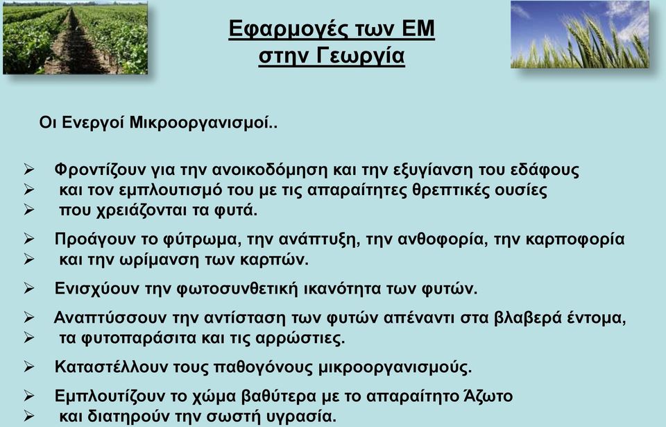 φυτά. Προάγουν το φύτρωμα, την ανάπτυξη, την ανθοφορία, την καρποφορία και την ωρίμανση των καρπών.