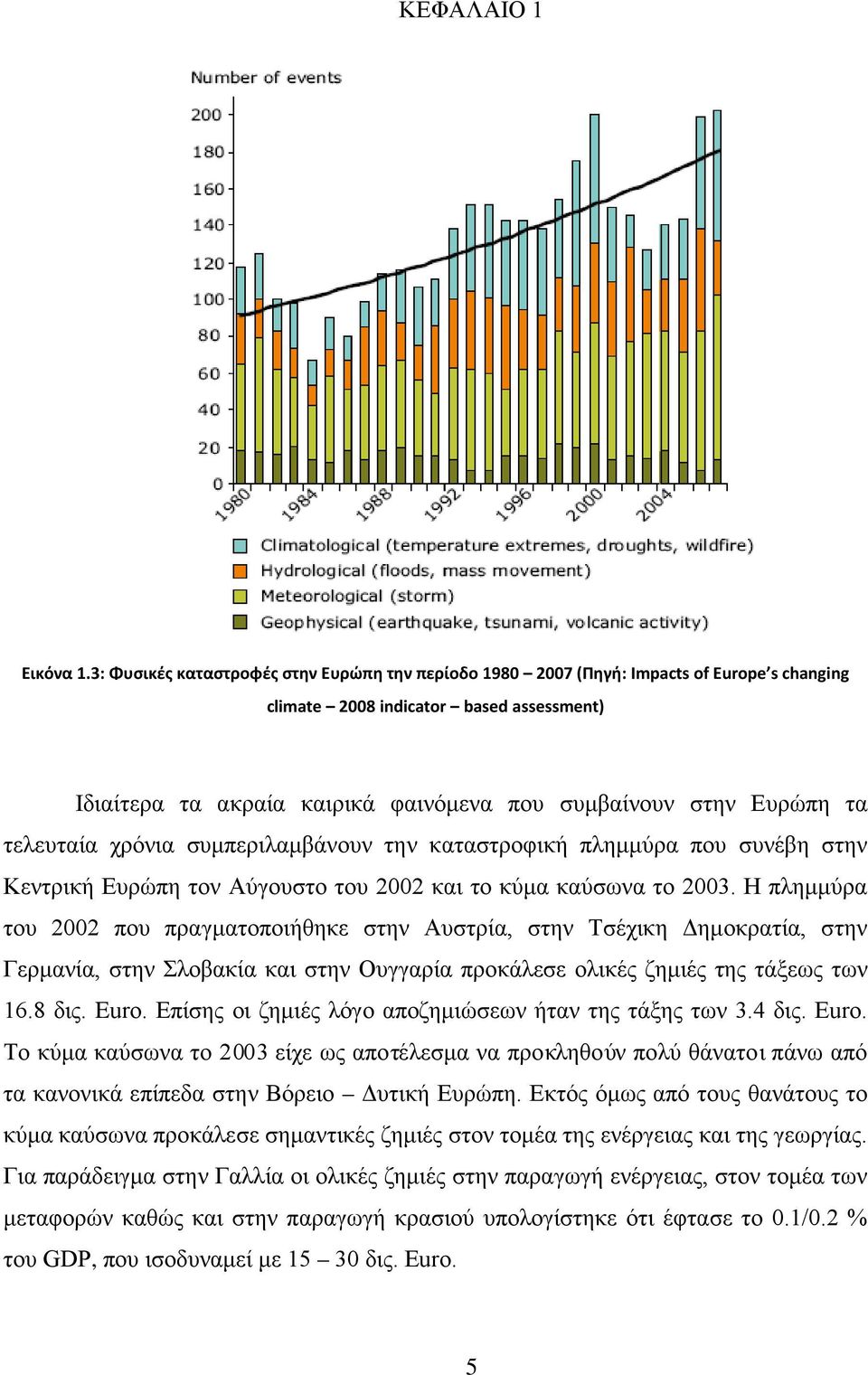 τα τελευταία χρόνια συμπεριλαμβάνουν την καταστροφική πλημμύρα που συνέβη στην Κεντρική Ευρώπη τον Αύγουστο του 2002 και το κύμα καύσωνα το 2003.