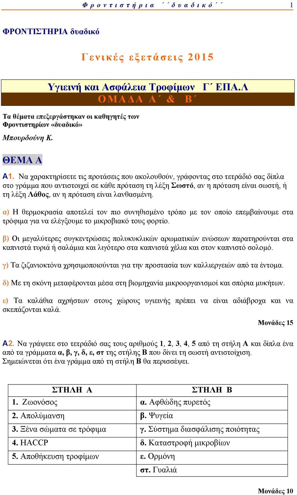 Να χαρακτηρίσετε τις προτάσεις που ακολουθούν, γράφοντας στο τετράδιό σας δίπλα στο γράμμα που αντιστοιχεί σε κάθε πρόταση τη λέξη Σωστό, αν η πρόταση είναι σωστή, ή τη λέξη Λάθος, αν η πρόταση είναι