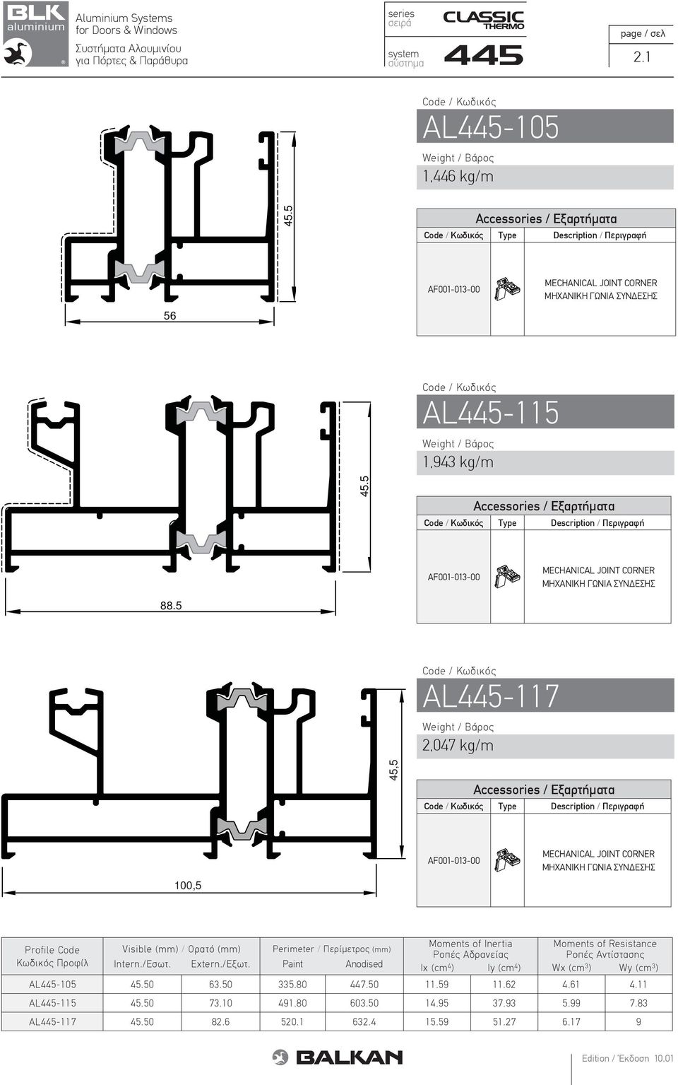 5 Αccessories / Εξαρτήματα Type Description / Περιγραφή AF001-013-00 MECHANICAL JOINT CORNER ΜΗΧΑΝΙΚΗ ΓΩΝΙΑ ΣΥΝ ΕΣΗΣ 88.