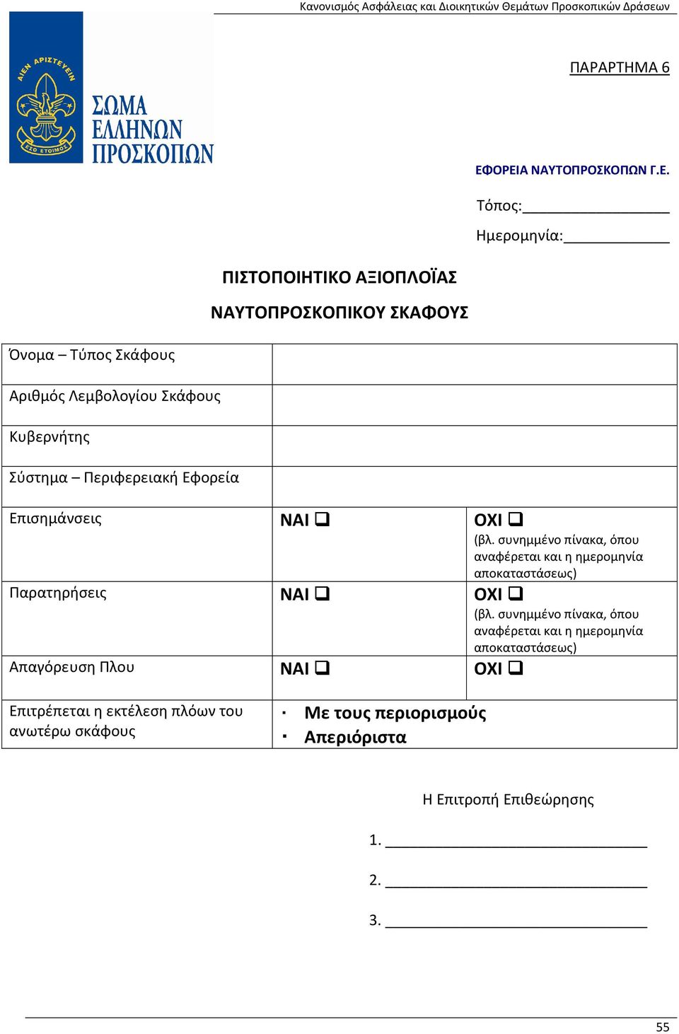 Εφορεία Επισημάνσεις ΝΑΙ ΟΧΙ (βλ. συνημμένο πίνακα, όπου αναφέρεται και η ημερομηνία αποκαταστάσεως) Παρατηρήσεις ΝΑΙ ΟΧΙ (βλ.