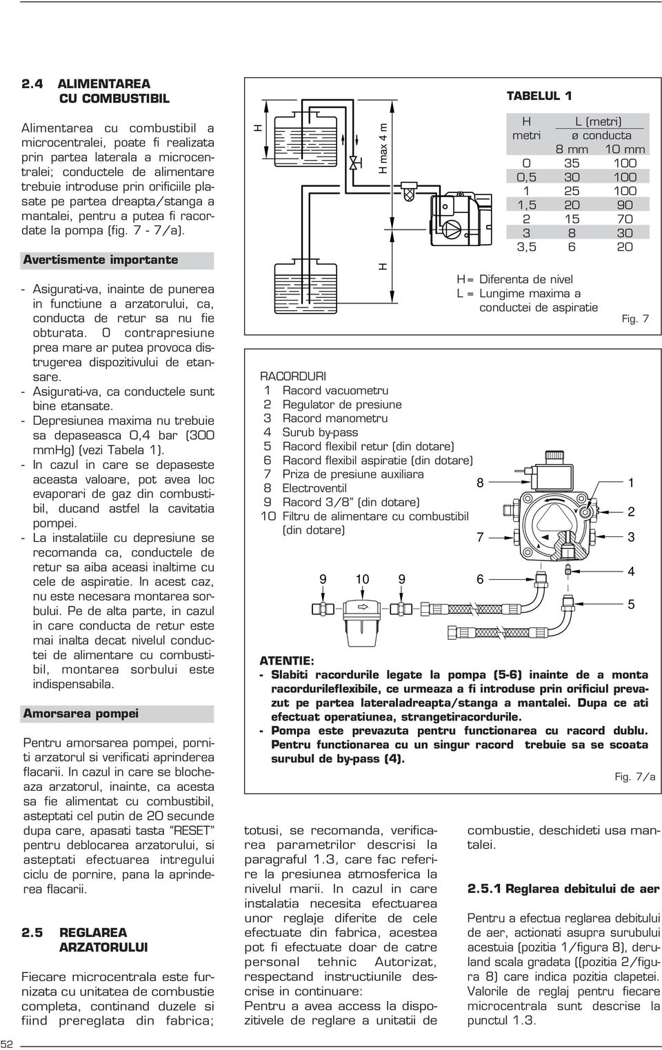 Avertismente importante - Asigurati-va, inainte de punerea in functiune a arzatorului, ca, conducta de retur sa nu fie obturata.