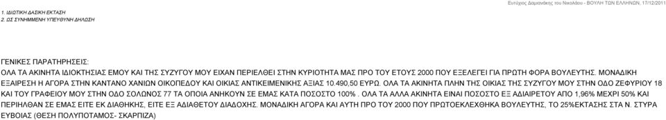 ΒΟΥΛΕΥΤΗΣ. ΜΟΝΑΔΙΚΗ ΕΞΑΙΡΕΣΗ Η ΑΓΟΡΑ ΣΤΗΝ ΚΑΝΤΑΝΟ ΧΑΝΙΩΝ ΟΙΚΟΠΕΔΟΥ ΟΙΚΙΑΣ ΑΝΤΙΚΕΙΜΕΝΙΚΗΣ ΑΞΙΑΣ 10.490,50.