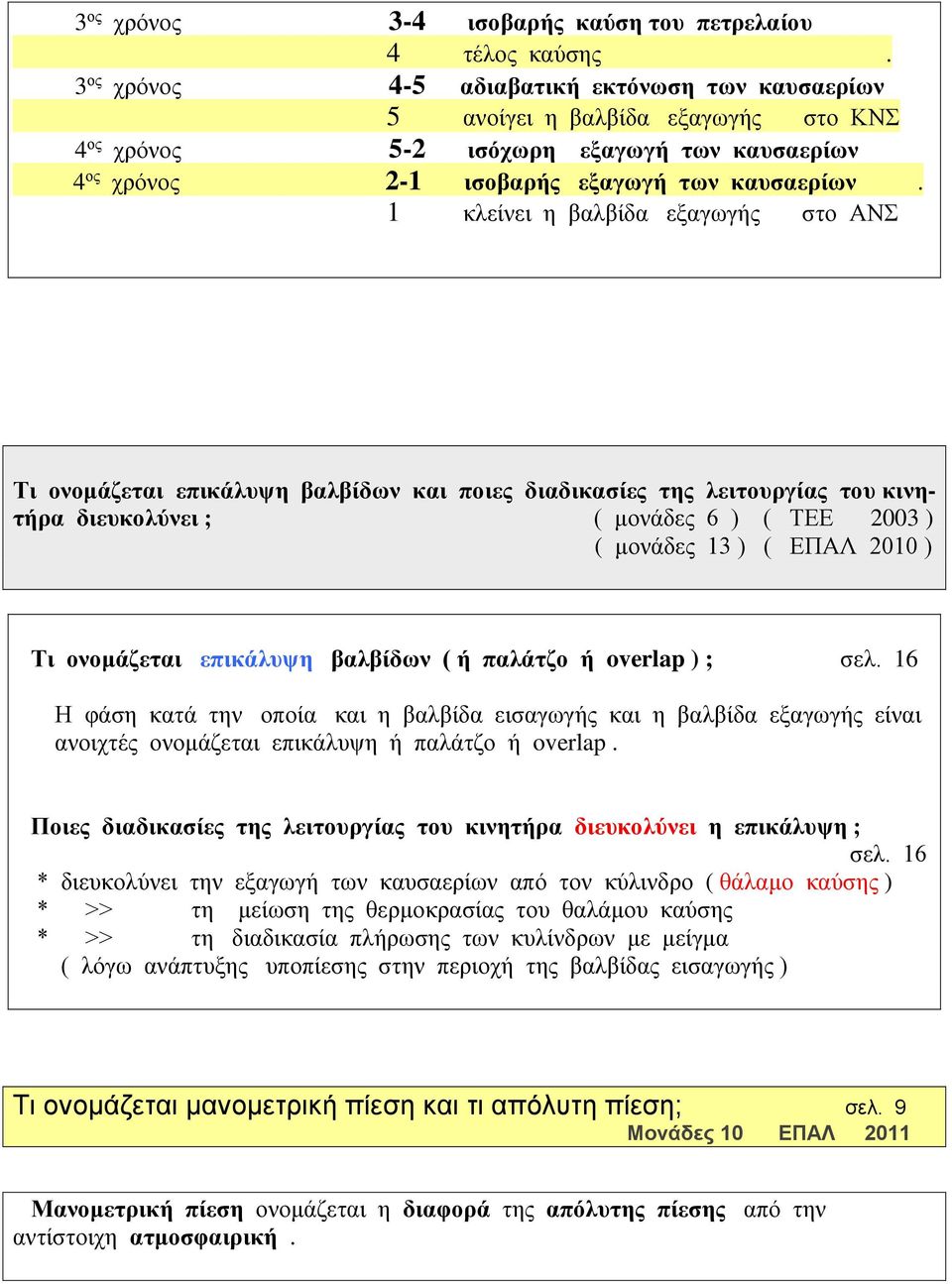 1 κλείνει η βαλβίδα εξαγωγής στο ΑΝΣ Τι ονομάζεται επικάλυψη βαλβίδων και ποιες διαδικασίες της λειτουργίας του κινητήρα διευκολύνει ; ( μονάδες 6 ) ( ΤΕΕ 2003 ) ( μονάδες 13 ) ( ΕΠΑΛ 2010 ) Τι