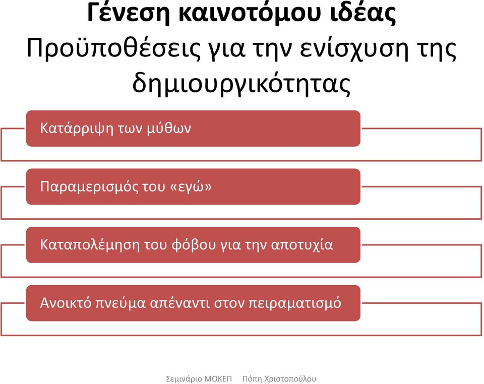 Παραμερισμός του «εγώ» Καταπολέμηση του φόβου για