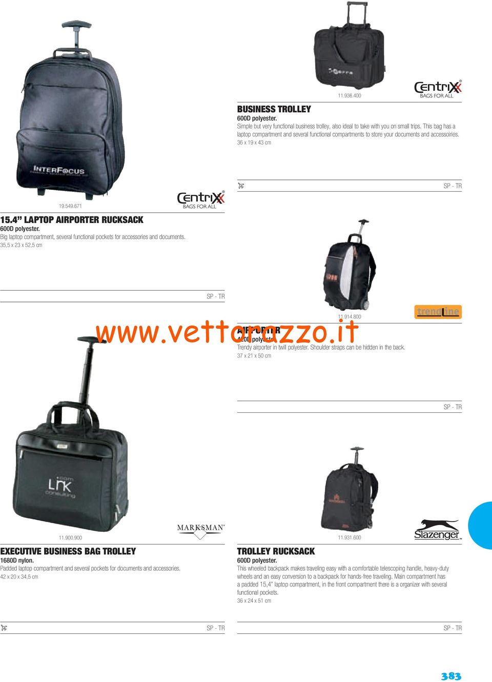 Big laptop compartment, several functional pockets for accessories and documents. 35,5 x 23 x 52,5 cm 11.914.800 AIRPORTER 420D polyester. Trendy airporter in twill polyester.