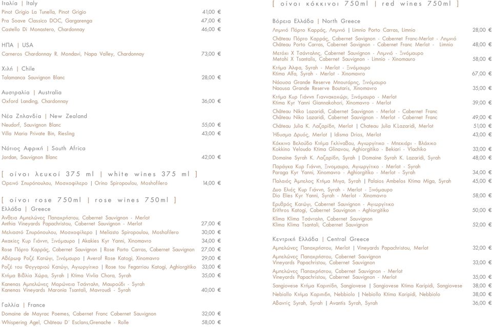 Maria Private Bin, Riesling 43,00 Νότιος Αφρική South Africa Jordan, Sauvignon Blanc 42,00 [ ο ί ν ο ι λ ε υ κ ο ί 3 7 5 m l w h i t e w i n e s 3 7 5 m l ] Oρεινό Σπυρόπουλου, Μοσχοφίλερo Orino