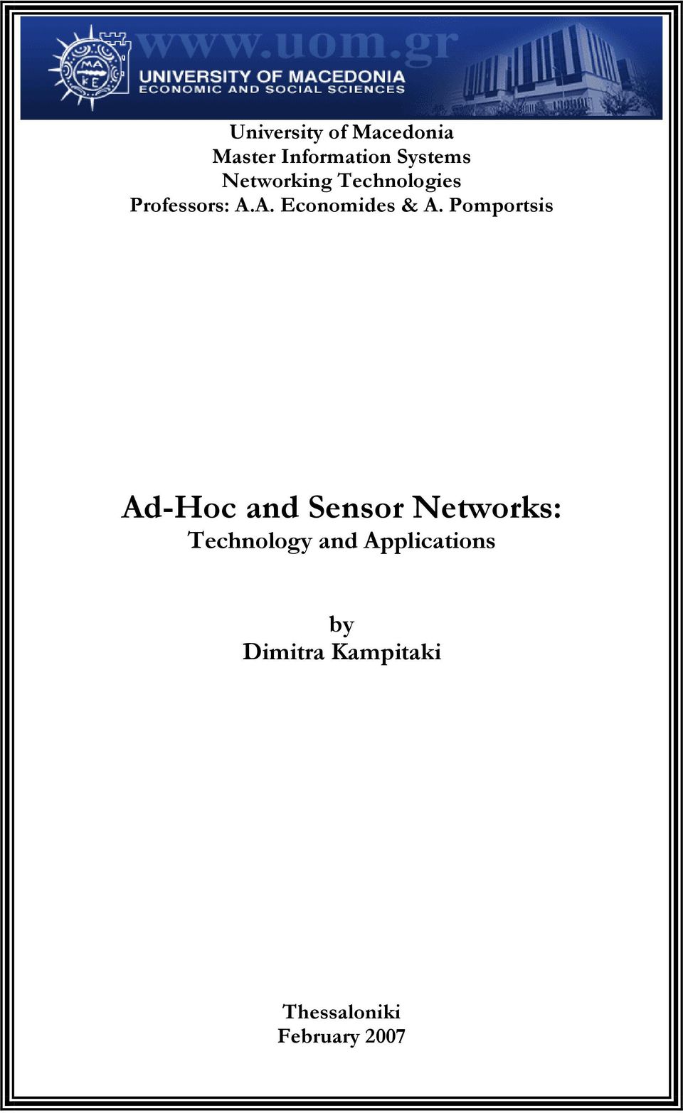 Pomportsis Ad-Hoc and Sensor Networks: Technology and