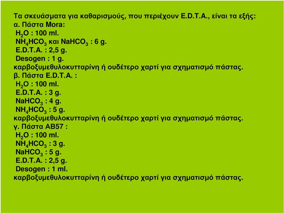 NaHCO 3 : 4 g. NH 4 HCO 3 : 5 g. καρβοξυµεθυλοκυτταρίνη ή ουδέτερο χαρτί για σχηµατισµό πάστας. γ. ΠάσταΑΒ57 : H 2 O : 100 ml.