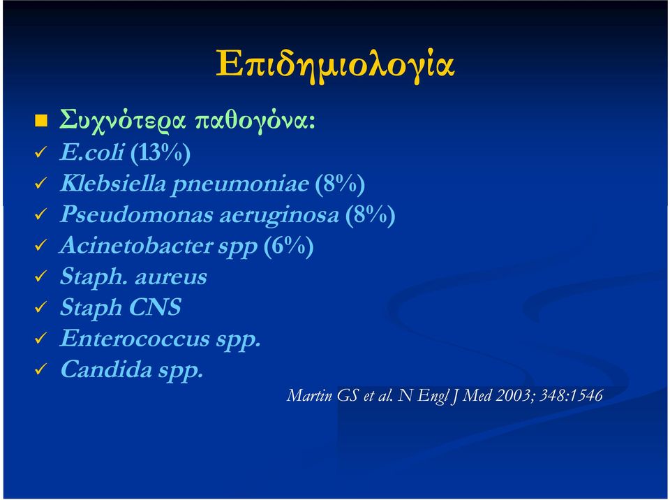 aeruginosa (8%) Acinetobacter spp (6%) Staph.