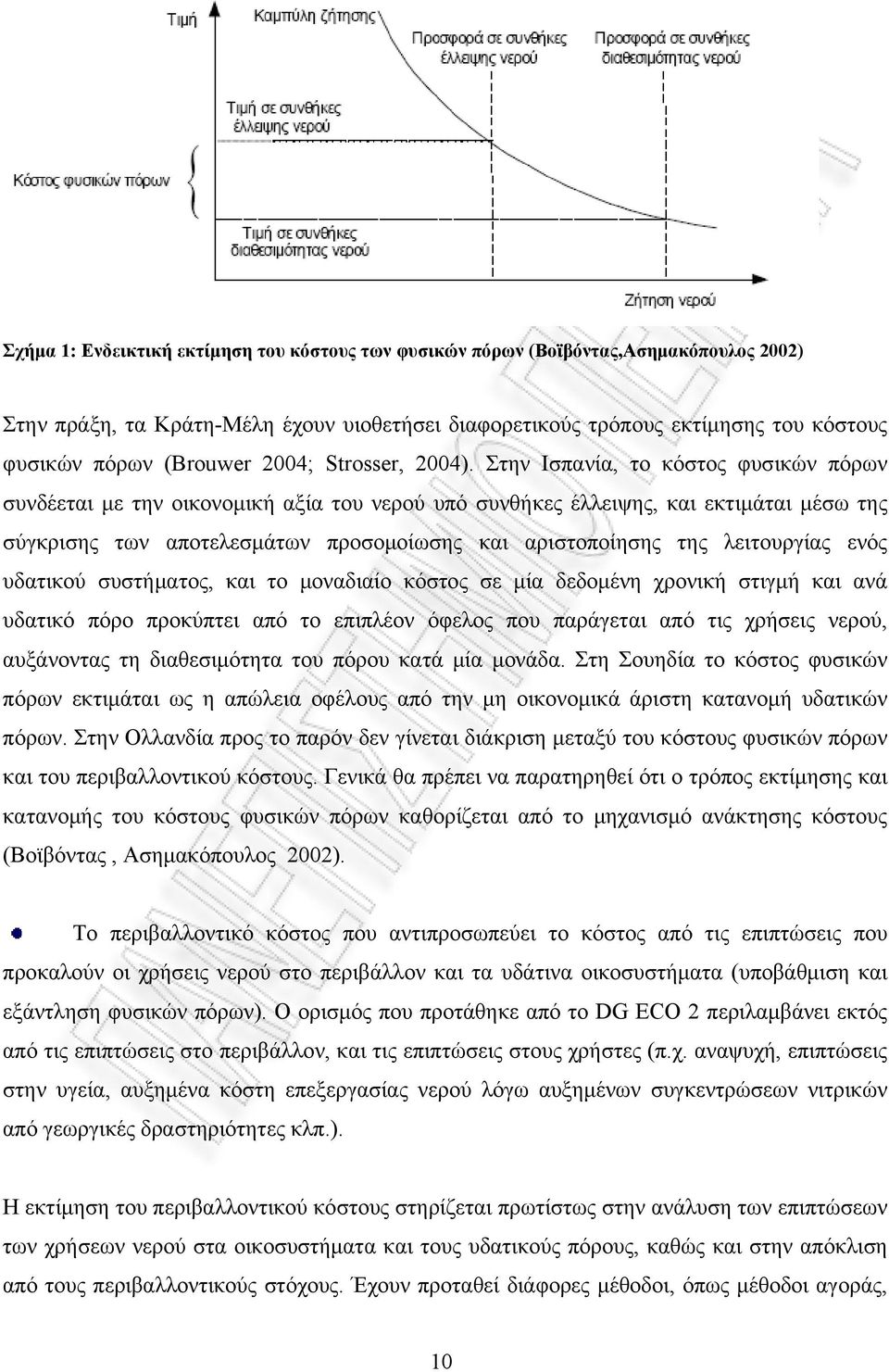 Στην Ισπανία, το κόστος φυσικών πόρων συνδέεται με την οικονομική αξία του νερού υπό συνθήκες έλλειψης, και εκτιμάται μέσω της σύγκρισης των αποτελεσμάτων προσομοίωσης και αριστοποίησης της