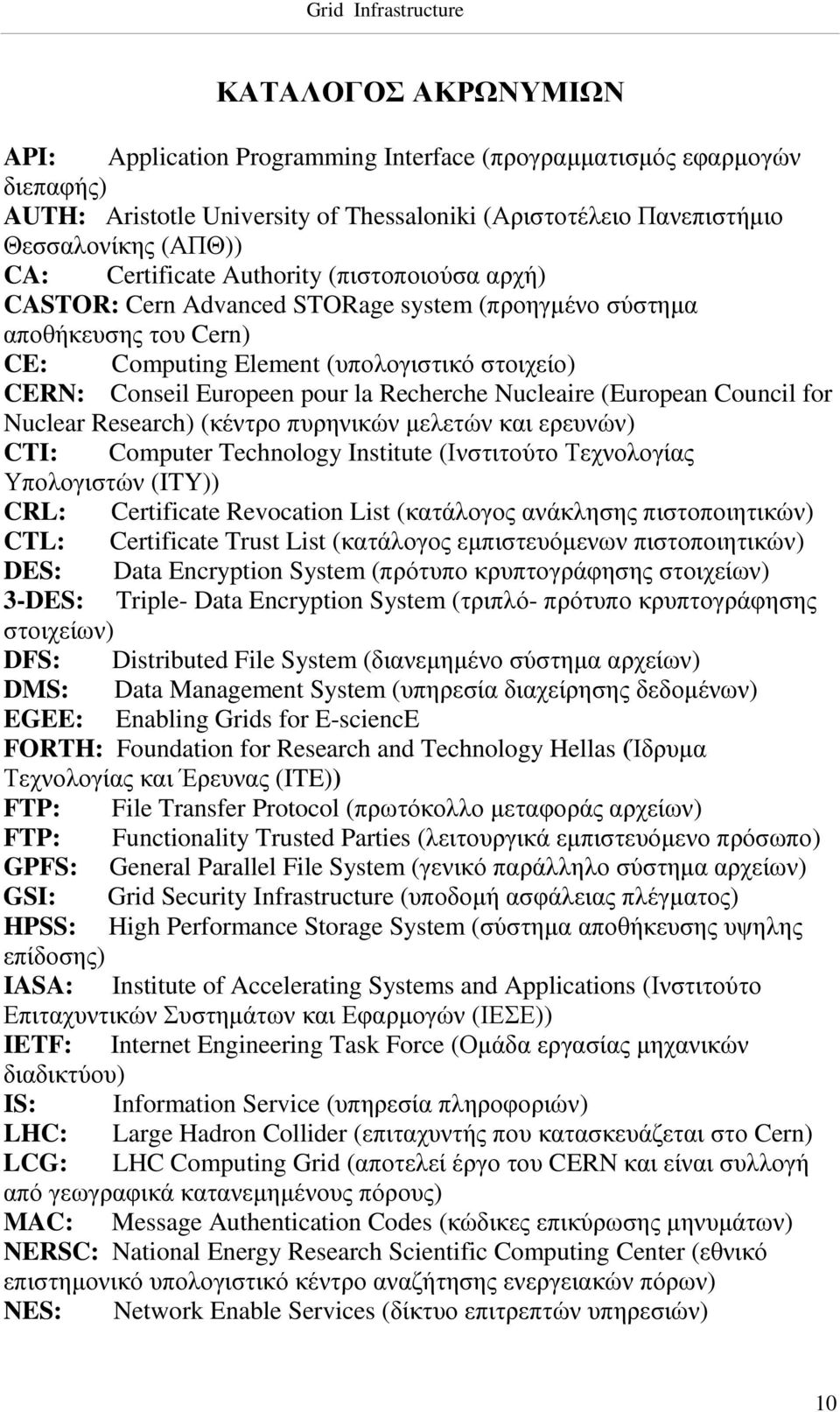 Recherche Nucleaire (European Council for Nuclear Research) (κέντρο πυρηνικών μελετών και ερευνών) CTI: Computer Technology Institute (Ινστιτούτο Τεχνολογίας Υπολογιστών (ITY)) CRL: Certificate