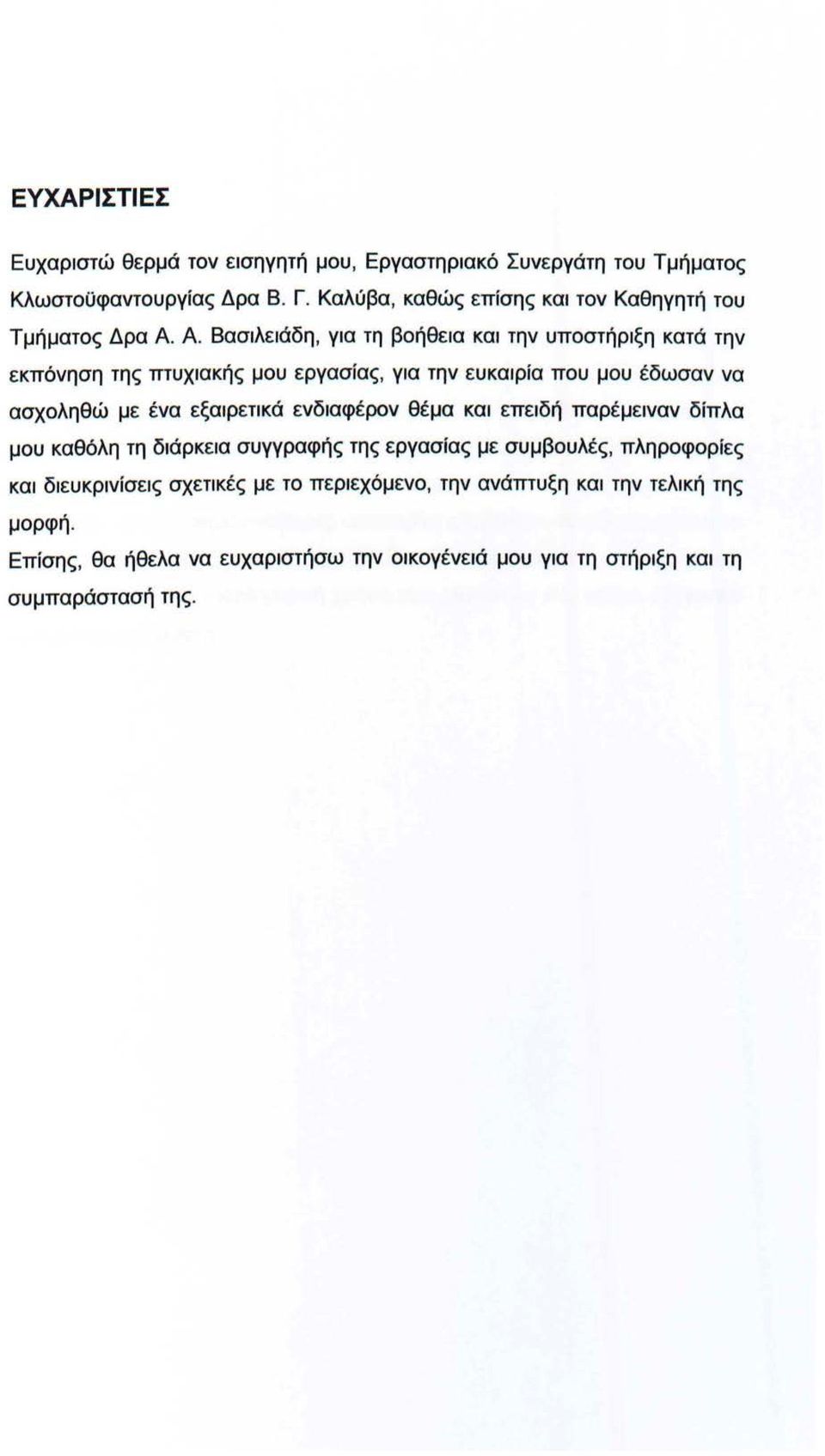 Α. Βασιλειάδη, για τη βοήθεια και την υποστήριξη κατά την εκπόνηση της πτυχιακής μου εργασίας, για την ευκαιρία που μου έδωσαν να ασχοληθώ με ένα
