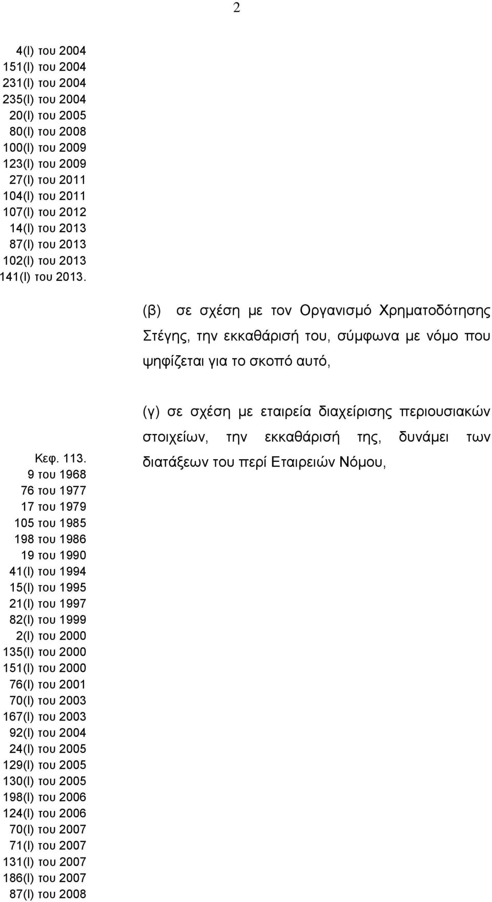 9 του 1968 76 του 1977 17 του 1979 105 του 1985 198 του 1986 19 του 1990 41(Ι) του 1994 15(Ι) του 1995 21(Ι) του 1997 82(Ι) του 1999 2(Ι) του 2000 135(Ι) του 2000 151(Ι) του 2000 76(Ι) του 2001 70(Ι)