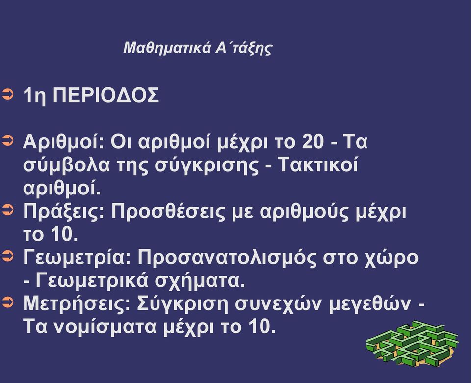 Πράξεις: Προσθέσεις με αριθμούς μέχρι το 10.