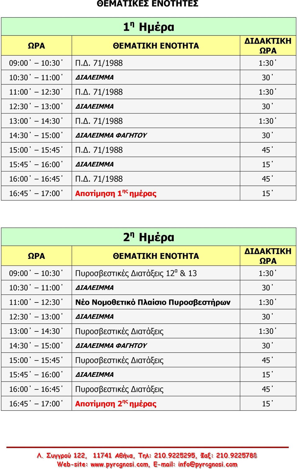 Πυροσβεστήρων 13:00 14:30 Πυροσβεστικές Διατάξεις 15:00 15: Πυροσβεστικές Διατάξεις 15: 16:00 ΔΙΑΛΕΙΜΜΑ 15 16:00 16: Πυροσβεστικές Διατάξεις