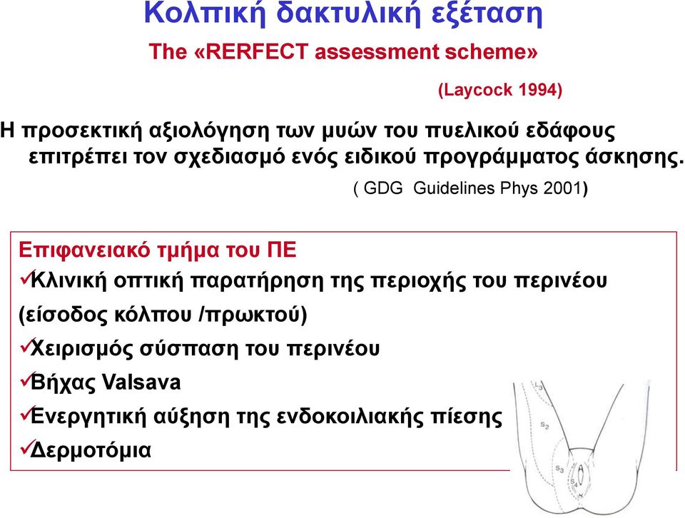 ( GDG Guidelines Phys 2001) Επιφανειακό τμήμα του ΠΕ Κλινική οπτική παρατήρηση της περιοχής του