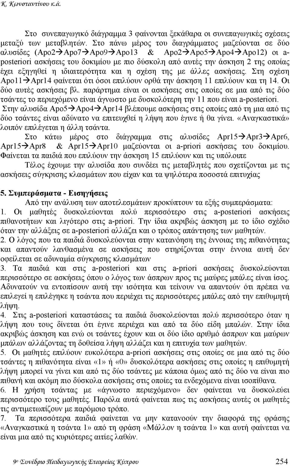 εξηγηθεί η ιδιαιτερότητα και η σχέση της µε άλλες ασκήσεις. Στη σχέση Apo11 Apr14 φαίνεται ότι όσοι επιλύουν ορθά την άσκηση 11 επιλύουν και τη 14. Οι δύο αυτές ασκήσεις βλ.