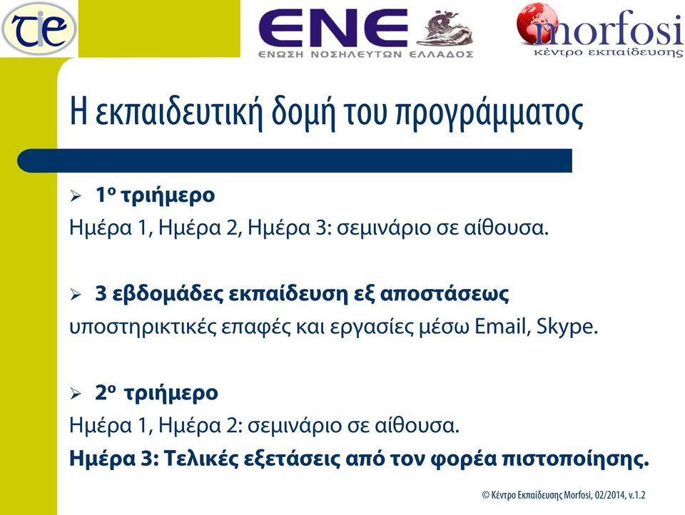 3 εβδομάδες εκπαίδευση εξ αποστάσεως υποστηρικτικές επαφές και εργασίες