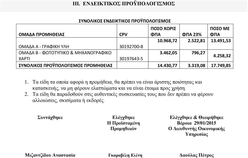 Τα είδη τα οποία αφορά η προμήθεια, θα πρέπει να είναι άριστης ποιότητας και κατασκευής, να μη φέρουν ελαττώματα και να είναι έτοιμα προς χρήση. 2.