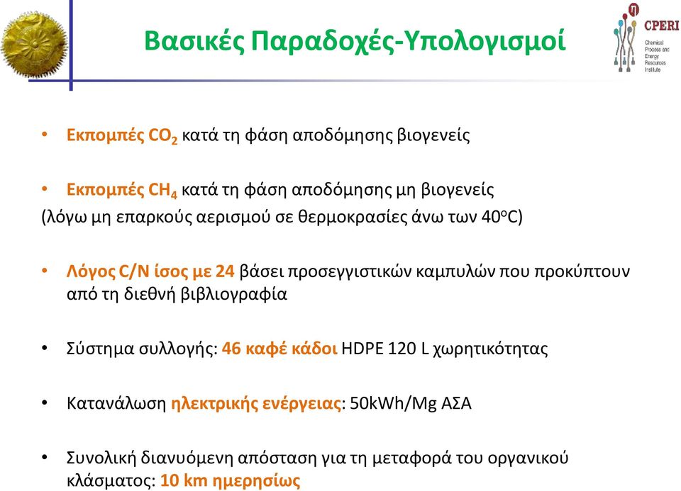 καμπυλών που προκύπτουν από τη διεθνή βιβλιογραφία Σύστημα συλλογής: 46 καφέ κάδοι HDPE 120 L χωρητικότητας