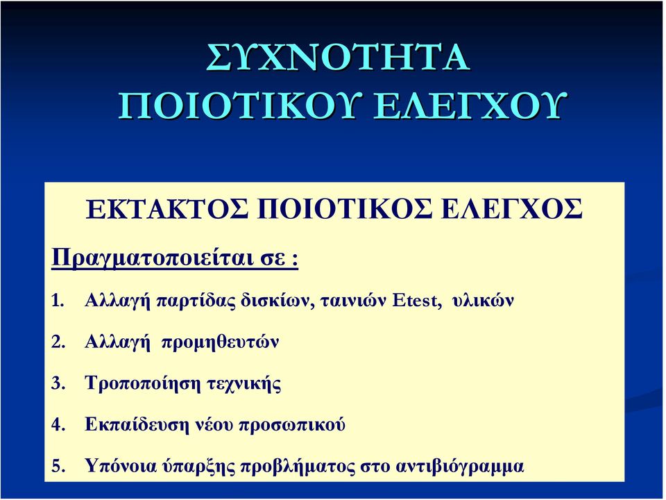 Αλλαγή παρτίδας δισκίων, ταινιών Etest, υλικών 2.