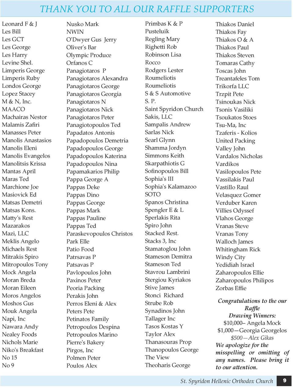 Matty's Rest Mazarakos Mazi, LLC Meklis Angelo Michaels Rest Mitrakis Spiro Mitropoulos Tony Mock Angela Moran Breda Moran Eileen Moros Angelos Moshos Gus Mouk Angela Napi, Inc Nawara Andy Nealey